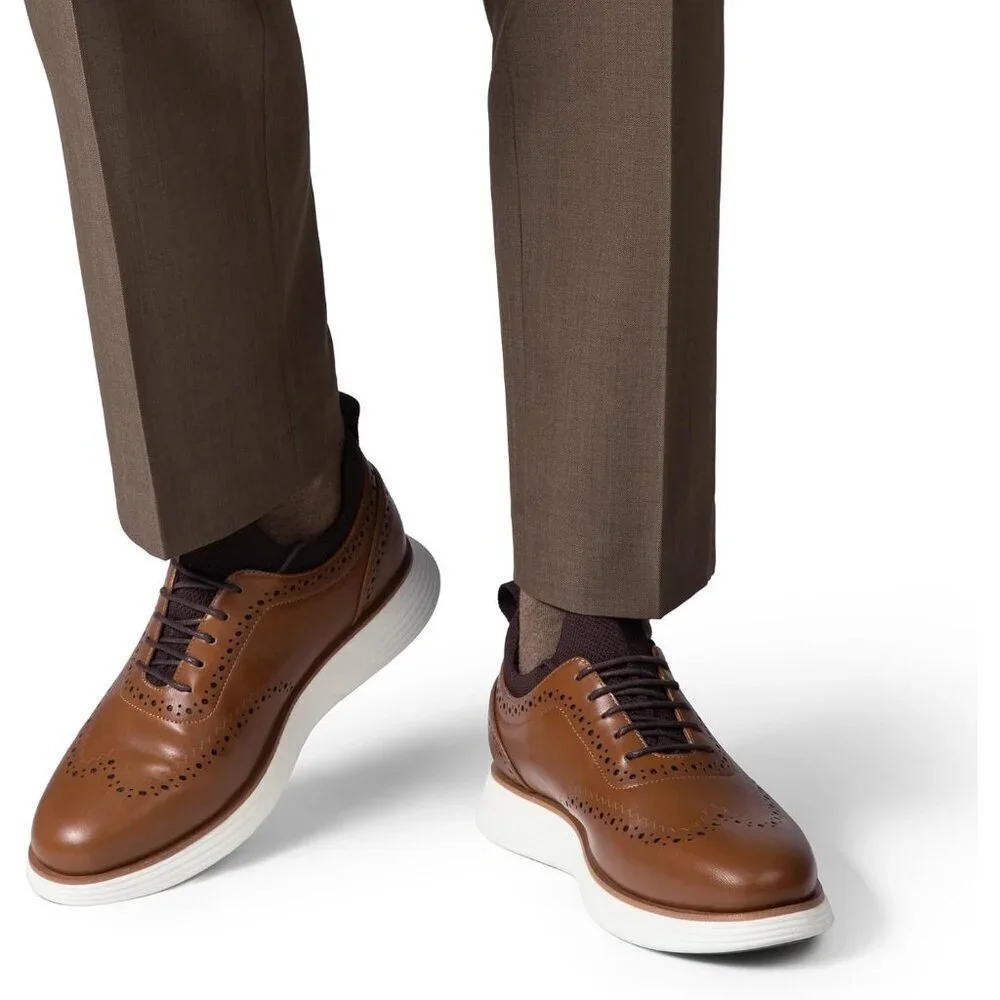 Men's Light Brown Leather Classic Business Formal Wingtip Dress Oxford Shoes